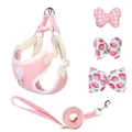 Roze hondentuigje en riem set met drie verwisselbare schattige aardbeienstrikjes - Set / S / Roze