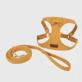 Mustard yellow soft suede vest-style pet harness and matching leash set with bow tie - XXS / Harness & Leash Set / Autumn Yellow