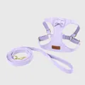 Soft lavender faux suede dog harness and leash set with elegant bow detail for outdoor - XXS / Harness & Leash Set / Taro Purple