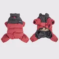 Manteau d'hiver rembourré imperméable pour chien rouge et noir avec anneau de laisse - S / Rouge