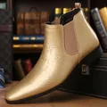 Eleganti stivali Chelsea in metallo dorato da uomo con punta a punta e trama stropicciata - 39 / Stivali Chelsea (2211) / Oro