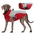 Reflective red and grey winter dog puffer vest, waterproof windproof warm pet jacket - XL / Top (FB-696) / Red