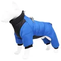 Warm blue waterproof and reflective dog winter coat with four-leg design and high collar - S / Tops / Blue