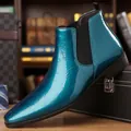 Stivali Chelsea da uomo stile inglese in pelle verniciata blu con effetto craquelé - 39 / Stivali Chelsea (2211) / Blu