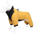 Yellow and black waterproof dog winter jumpsuit with high collar and D-ring - S / Tops / Yellow