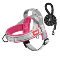Reflective dog harness and leash set in pink and grey breathable mesh material - S / With 1.5m Leash / Grey and Pink