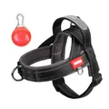 Professional reflective black and grey saddle dog harness with red safety LED light - S / With Red LED Pendant / Black and Gray