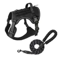 Arnés táctico negro duradero para perros con correa de cuerda a juego para perros grandes - S / Juego de Arnés + Correa Redonda / Negro