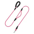 Pink reflective dog leash with double padded foam handles for heavy duty control - 1.0*150cm / Rose Red