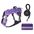Juego de arnés táctico morado para perros con correa y bolsa reflectante para perros grandes - S / Set de tres piezas / Púrpura
