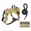 Set completo de arnés táctico para perro grande en color caqui con correa y bolsa - S / Conjunto de Tres Piezas Caqui