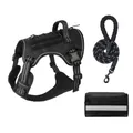 Arnés táctico negro duradero para perros grandes con correa reflectante y bolsa de almacenamiento - S / Conjunto de 3 Piezas Negro