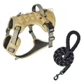 Arnés táctico para perros grandes con asa y correa de cuerda negra a juego en beige - S / Arnés Táctico y Correa Negra Conjunto / Juego Único / Caqui