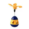 Interactive blue and yellow egg-shaped cat tumbler toy with a bouncy orange feather wand - Tumbler With Feather / Blue Orange