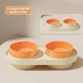 Verhoogde dubbele keramische voerbakken voor huisdieren in oranje en beige, spatwaterdicht - Dubbele kom / Oranje & Wit