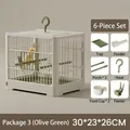 Kit gabbia portatile per pappagalli verde oliva con 6 accessori, misura 30x23x26cm - Portable Handle Cage / 30*23*26cm (6-Piece Set) / Verde oliva