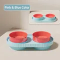 Dubbele voerbak voor huisdieren met morsbestendige basis in roze en blauw - Dubbele kom / Roze Blauw Patchwork Geruit