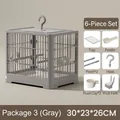Set gabbia per uccelli grigia con vassoio, posatoi e tazze, misura 30x23x26 cm - Portable Handle Cage / 30*23*26cm (6-Piece Set) / Grigio