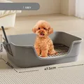 Minimalist grey dog toilet box with protective grid and cleaning scoop, 47.5x35x15cm - With Large Scoop / Minimalist Gray