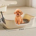 Cream-colored indoor dog litter box with mesh grate and scoop, 47.5x35x15cm size - With Large Scoop / Monet White