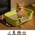 Große olivgrüne Hundetoilette mit hohen Spritzschutzwänden und Metallgitter - Mittel - Basis-Set (Hundetoilette + Schaufel) / Grün