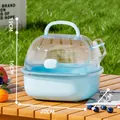 Durable portable blue hamster carrier cage with water bottle and size dimensions. - Upgrade Version (With Water Bottle) / Sky Blue
