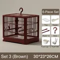 Gabbia per uccelli marrone portatile con kit di 6 accessori e mangiatoie incluse - Portable Handle Cage / 30*23*26cm (6-Piece Set) / Marrone