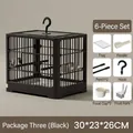 Set gabbia per uccelli nera portatile per pappagalli con 6 accessori, 30x23x26cm - Portable Handle Cage / 30*23*26cm (6-Piece Set) / Nero