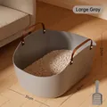 Large grey portable cat litter box with leather handles and complimentary scoop 50cm - L / 50x35x23cm / Gray