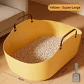 Extra large yellow portable cat litter box with high sides and handles, size 58x42x25cm - Oversized / 58x42x25cm / Yellow