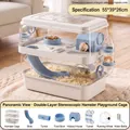 Large transparent double-layer hamster cage with wheel, hideout, and tubes 55x39x26cm - Double Layer Luxury Paradise Set / 55*39*26 / Ivory