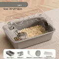 Minimalist grey hamster cage with transparent lid, wheel, and hideout, 35x25x16cm size - Luxury Model (With Platform, Running Wheel, Water Bottle) / Minimalist Gray