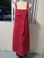 Full view of a red cotton overalls pinafore dress featuring front button details - M / Rose Red
