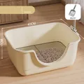 Creamy white semi-enclosed pet litter box with stainless steel grid and splash guard - 40cm With Iron Grid (Includes Shovel) / Off White
