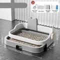 Extra large grey and white flat dog toilet with iron mesh and high splash guard, 51cm - Extra Large With Shovel And 10 Pieces/Pack Pads / Gray And White Color Block
