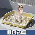 Grande lettiera gialla per cani con griglia bianca e palo di addestramento 48x36,5cm - Stile Griglia Classica con Recinto Alto / 48x36.5x8.5cm / Giallo