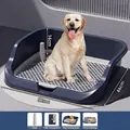 Durable navy blue large dog potty tray with grid and guiding pillar for pet training - Basic Set + Pillar / Extra Large (52x46x10cm) / Navy Blue