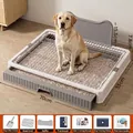 Professional large dog potty tray with stainless steel grate and splash guard, 70x55cm - Basic Set / Minimalist Gray