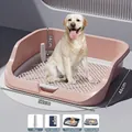 Large dog toilet tray with splash guard, grid plate and training pillar in pink - Basic Set + Pillar / Extra Large (52x46x10cm) / Sakura Pink