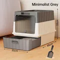 Maison de toilette pour chat grise avec tiroir et pelle, design fermé, 48x35x35cm - Style Ultra / Flagship-Tiroir Cube Blanc & Gris