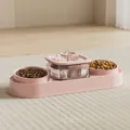 Alimentador y bebedero automático con tazones dobles rosas para perros y gatos mascotas. - Cuenco de Plástico (Enchufar) / Rosa