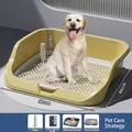 Large yellow dog toilet with high splash-proof fence and removable training pillar - High Sided Style / Extra Large (52x46x14cm) with Column / Mango Yellow