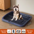 Tragbare Haustiertoilette für Hunde mit Edelstahlgitter und Abmessungen 44x33,5 cm - Groß Flach / Basis Set / Marineblau