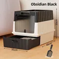 Grande litière pour chat entièrement fermée avec tiroir en noir obsidienne avec pelle - Style Ultra / Flagship-Tiroir Cube Noir Baleine