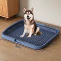 Blaue Hundetoilette mit Metallgitter, 65x50cm Variante - Extra Groß Flach / Basis Set / Marineblau