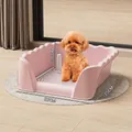 Toilettes roses pour chiens avec clôture haute et protection contre les éclaboussures - Moyen (Rose Sakura)
