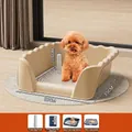 Grande litière beige pour chien avec barrière anti-éclaboussures et poteau amovible - Moyen (Café)
