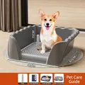 Grandes toilettes grises pour chiens avec clôture haute et plateau à grille anti-éclaboussures - Large (Gris Étoilé)