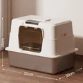 Geschlossene Katzentoilette aus Edelstahl, 50x35x35 cm für große Katzen und Kätzchen. - Vollständig Geschlossener Extragroßer Stil / 50x35x35cm (Mit Jumbo-Schaufel + Deodorant-Beutel) / Weiß