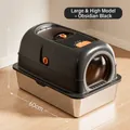 Extra large stainless steel enclosed cat litter box in obsidian black finish - With Large Scoop / 60x41x38.5cm / Basic Style - Black